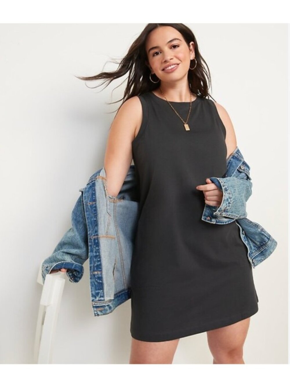 Old Navy XXL Sleeveless Vintage A-Line Mini Shift Dress Black Jack 100% Cotton